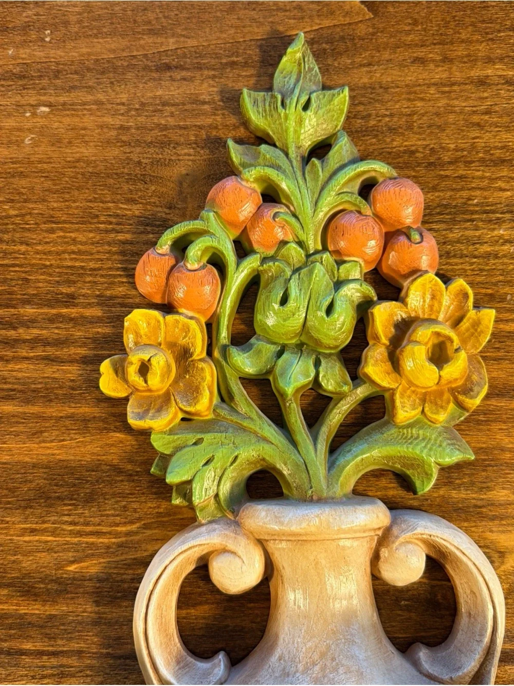 Homco Tan and Green Floral Wall Sconces Pair